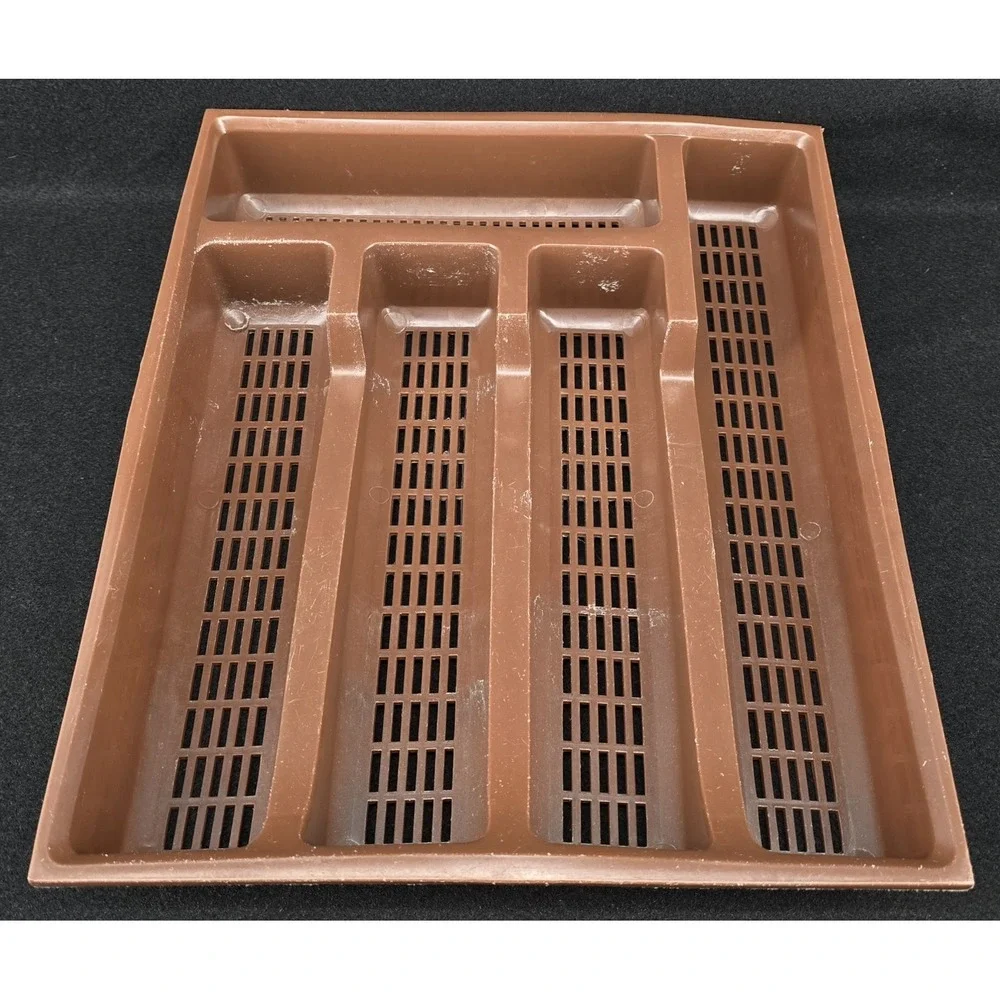 Vtg 70s Brown Cutlery‎ Tray Silverware Utensil Flatware Drawer Organizer 5 Slots
